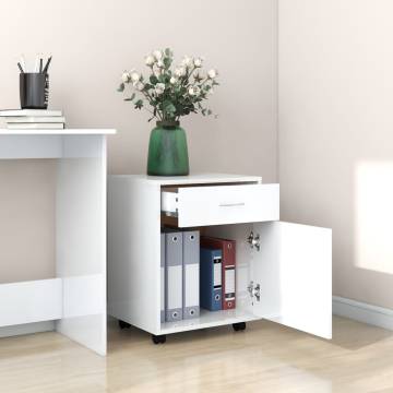 High Gloss White Rolling Cabinet - Stylish Storage Solution