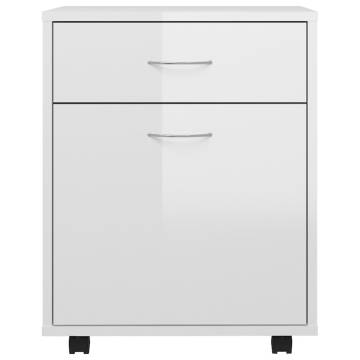 High Gloss White Rolling Cabinet - Stylish Storage Solution