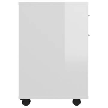 High Gloss White Rolling Cabinet - Stylish Storage Solution