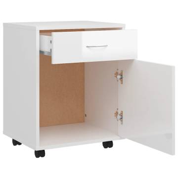 High Gloss White Rolling Cabinet - Stylish Storage Solution