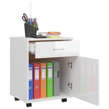 High Gloss White Rolling Cabinet - Stylish Storage Solution