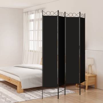 4-Panel Black Room Divider - 160x220 cm Fabric Screen