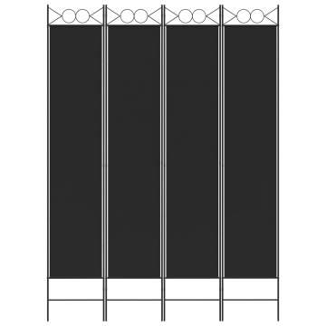 4-Panel Black Room Divider - 160x220 cm Fabric Screen