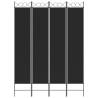 4-Panel Black Room Divider - 160x220 cm Fabric Screen