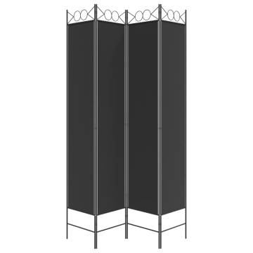 4-Panel Black Room Divider - 160x220 cm Fabric Screen