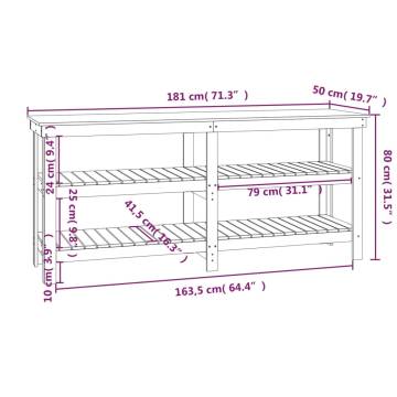 Work Bench White 181x50x80 cm Solid Pine - Stylish & Sturdy