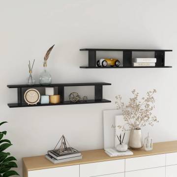 High Gloss Black Wall Shelf - 2pcs Engineered Wood 105x18x20cm