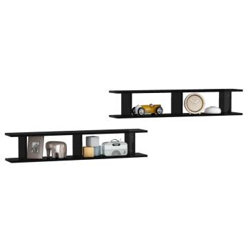 High Gloss Black Wall Shelf - 2pcs Engineered Wood 105x18x20cm