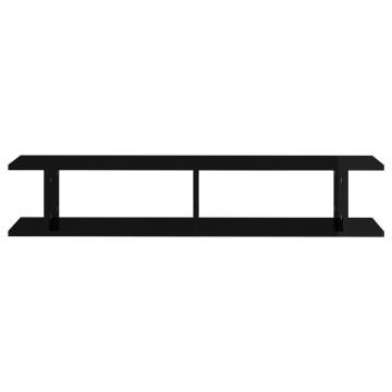 High Gloss Black Wall Shelf - 2pcs Engineered Wood 105x18x20cm