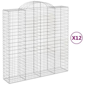 Arched Gabion Baskets - 12 pcs Galvanised Iron | HipoMarket