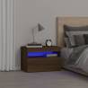 Elegant Brown Oak Bedside Cabinet with LED Lights | Hipo Market