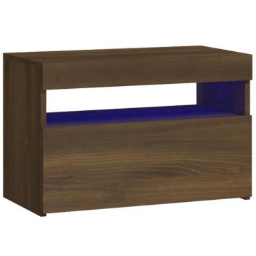 Elegant Brown Oak Bedside Cabinet with LED Lights | Hipo Market