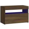 Elegant Brown Oak Bedside Cabinet with LED Lights | Hipo Market