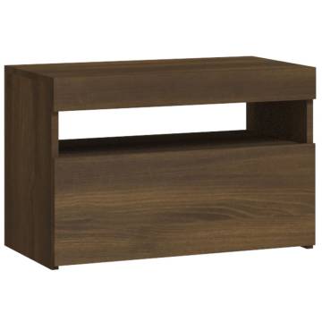 Elegant Brown Oak Bedside Cabinet with LED Lights | Hipo Market