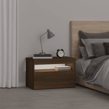 Elegant Brown Oak Bedside Cabinet with LED Lights | Hipo Market