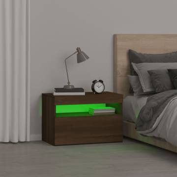 Elegant Brown Oak Bedside Cabinet with LED Lights | Hipo Market