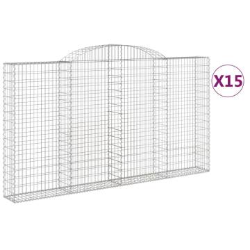 Arched Gabion Baskets 15 pcs - Durable Iron Garden Barriers