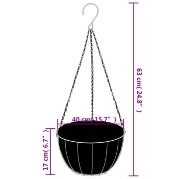 Hanging Basket Brackets with Planters - 4 pcs Black Steel