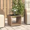 Beige Poly Rattan Tea Table with Glass Top - Durable & Elegant