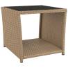 Beige Poly Rattan Tea Table with Glass Top - Durable & Elegant