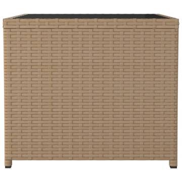 Beige Poly Rattan Tea Table with Glass Top - Durable & Elegant