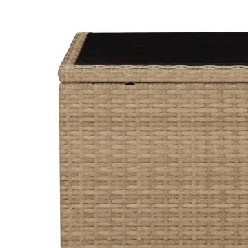 Beige Poly Rattan Tea Table with Glass Top - Durable & Elegant