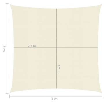 Sunshade Sail 3x3m Cream - 160g/m² HDPE UV Protection