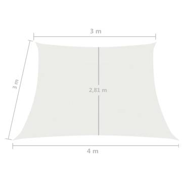 HDPE Sunshade Sail 3x4m - White, UV & Mould Resistant