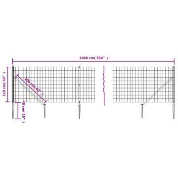 Wire Mesh Fence with Spike Anchors Anthracite 1.1x10 m