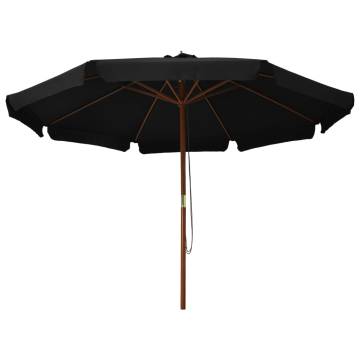 330 cm Black Outdoor Parasol with Wooden Pole | HipoMarket