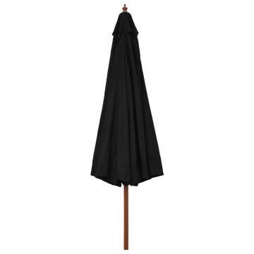 330 cm Black Outdoor Parasol with Wooden Pole | HipoMarket