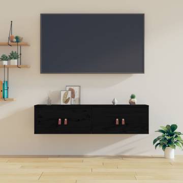 Wall Cabinets 2 pcs Black - Solid Pine Wood | HipoMarket UK