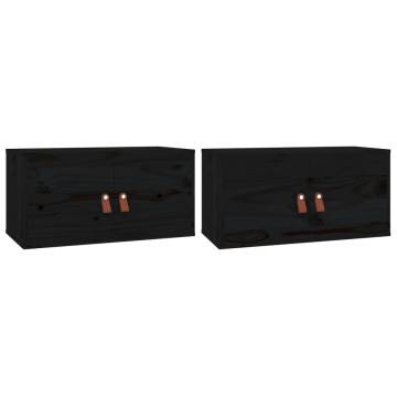 Wall Cabinets 2 pcs Black - Solid Pine Wood | HipoMarket UK