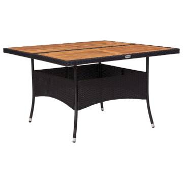 Outdoor Dining Table - Black Poly Rattan & Acacia Wood