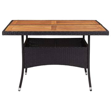 Outdoor Dining Table - Black Poly Rattan & Acacia Wood