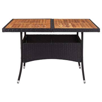 Outdoor Dining Table - Black Poly Rattan & Acacia Wood