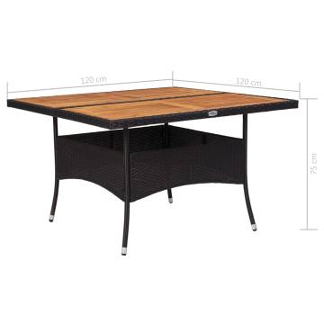 Outdoor Dining Table - Black Poly Rattan & Acacia Wood