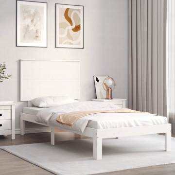 Elegant White Bed Frame with Headboard - 100x200 cm Solid Wood