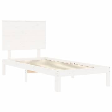 Elegant White Bed Frame with Headboard - 100x200 cm Solid Wood