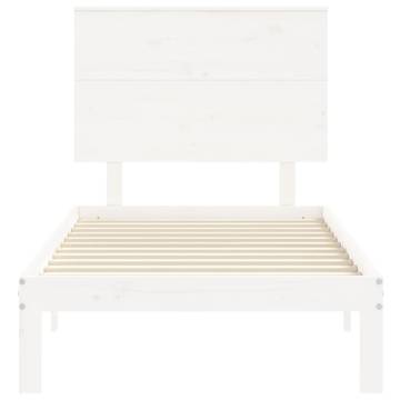 Elegant White Bed Frame with Headboard - 100x200 cm Solid Wood