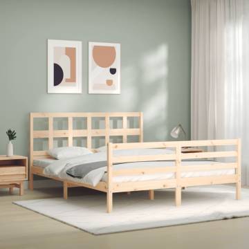 Solid Wood Bed Frame with Headboard 160x200 cm | HipoMarket