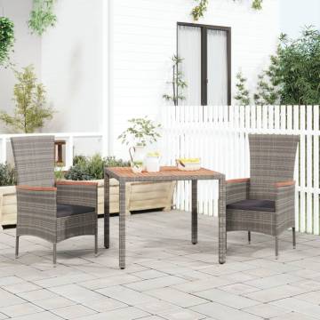 Garden Table with Wooden Top - Grey Poly Rattan & Acacia