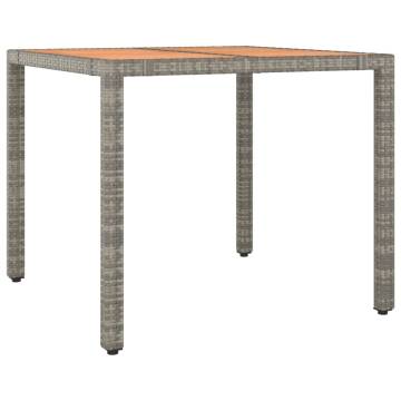 Garden Table with Wooden Top - Grey Poly Rattan & Acacia