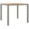 Garden Table with Wooden Top - Grey Poly Rattan & Acacia