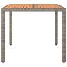 Garden Table with Wooden Top - Grey Poly Rattan & Acacia