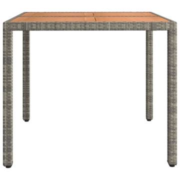 Garden Table with Wooden Top - Grey Poly Rattan & Acacia