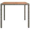 Garden Table with Wooden Top - Grey Poly Rattan & Acacia