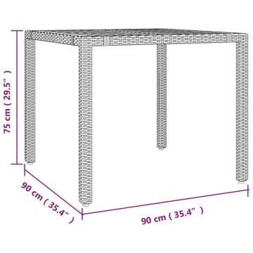 Garden Table with Wooden Top - Grey Poly Rattan & Acacia