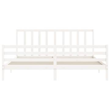 Super King Size White Bed Frame with Headboard - Solid Wood