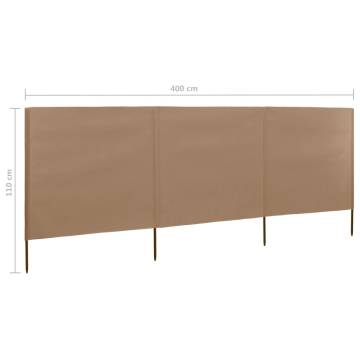 3-Panel Wind Screen Fabric 400x80 cm Taupe - Hipomarket